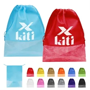 Non Woven Drawstring Shoe Bags With Clear Window