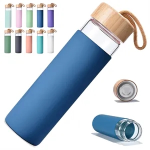 19oz. Glass Water Bottle w/ Lid & Silicone Sleeve & Strap