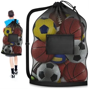 Large Mesh Sports Ball Storage Bag with Shoulder Strap