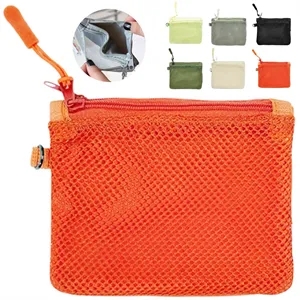 Mesh Nylon Zipper Coin Pouch with Wrist Strap