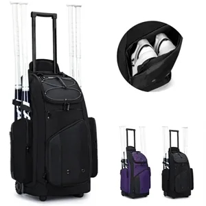 Rolling Baseball Bag with Dual Bat Holders and Wheels