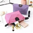 Patterned Nylon Dumpling Cosmetic Pouch W/ Leatherette Trim | https://www.bestnamebadges.com