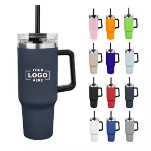 Customized Tumblers 40 Oz Travel Cup with Handle and Straw