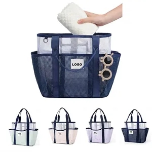 Large Breathable Mesh Beach Tote Bag With Pockets