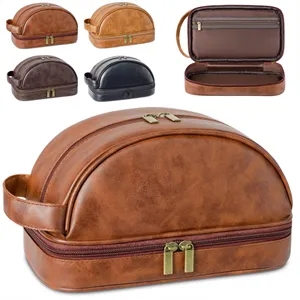 PU Leather Travel Toiletry Bag with Double Zipper