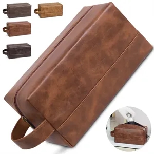 Classic PU Leather Toiletry Bag with Handle