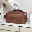 Classic PU Leather Toiletry Bag with Handle | https://www.bestnamebadges.com