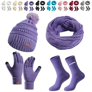 Premium Knit Winter Warmth Beanie Scarf Glove Sock Set