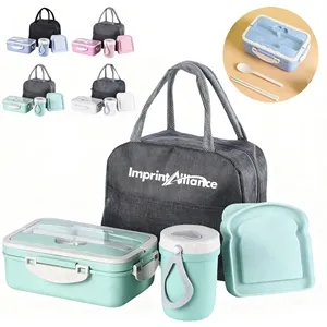 Portable Insulated Lunch Bag With Bento Box Container Set