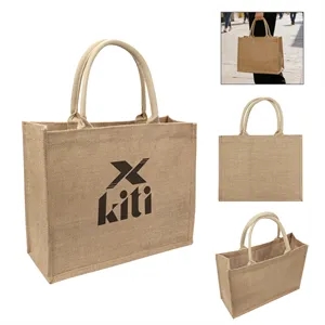15" Large Burlap Shopping Tote Bag With Handle