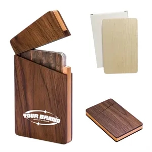 Solid Wood Business Card Holder Walnut Desk Organizer