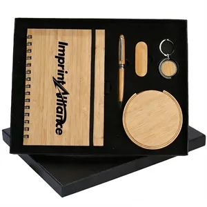 Sustainable Bamboo 5-Piece Notebook Pen Coaster Gift Set