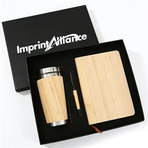 Bamboo Finish Insulated Tumbler Journal Pen Gift Set