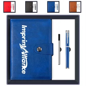 Premium PU Leather Notebook W/ Metal Pen And Refill Gift Set
