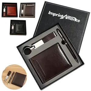 Executive PU Leather Wallet Pen Keychain Business Gift Set