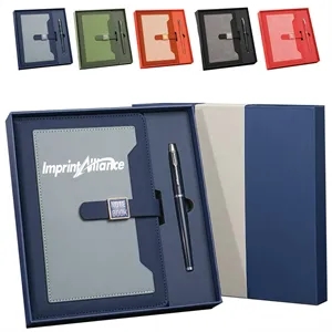 TwoTone A5 PU Leather Notebook & Metal Pen Business Gift Set