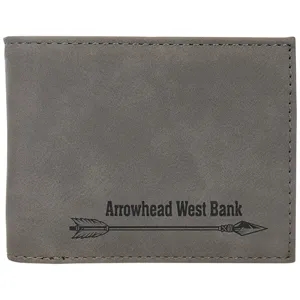 Gray Leatherette Bifold Wallets with Flip ID
