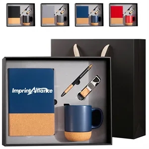 Modern Black And Cork 4-Piece Coffee Mug Notebook Gift Set