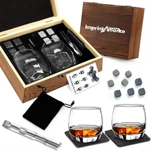 2-Person Whiskey Gift Set w/ Glasses & Stones & Coasters