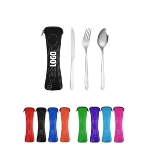 Stainless Steel Tableware Kit w/Neoprene Pouch