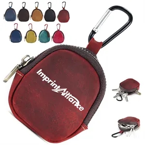 Mini Leather Coin Pouch with Zipper and Key Clip