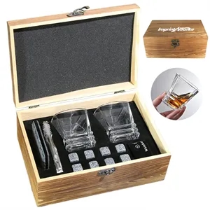 Whiskey Gift Set: Tiered Crystal Glasses & Stones & Coasters