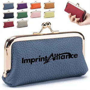 Vintage Clasp Leather Cosmetic Pouch with Metal Frame
