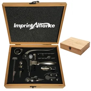 Luxury 9-Piece Rabbit Wine Opener Set In Bamboo Gift Box