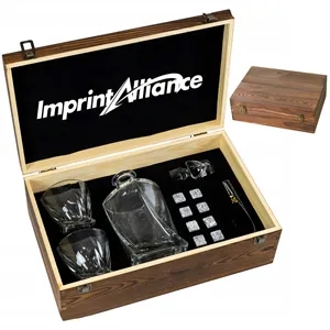 Twisted Whiskey Decanter And Chilling Stones Wooden Gift Set