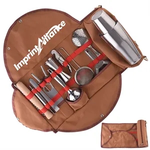Stainless Steel Boston Shaker Bartender Kit W/ Roll-Up Bag