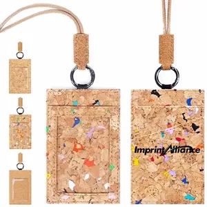 Cork ID Badge Holder with Lanyard and Transparent Window
