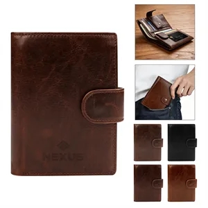 RFID Blocking Trifold Genuine Leather Wallet For Cash&Card