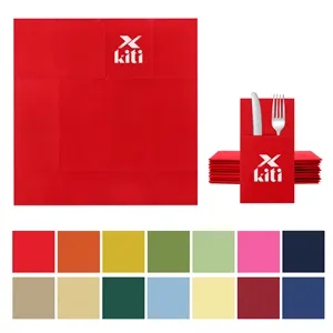 Disposable Dinner Paper Napkin W/ Built In Flatware Pocket