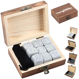 9-Piece Natural Granite Whiskey Stone Set with Velvet Pouch