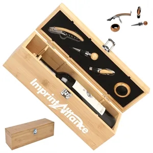 Bamboo Wine Bottle Carrier Case With 4-Piece Accessory Set