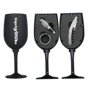 Matte Wine Glass Shaped 3-Piece Bar Tool Gift Set