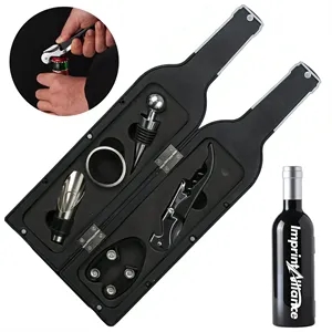 Glossy Wine Bottle Shaped 5-Piece Bar Tool Gift Set W/ Neck