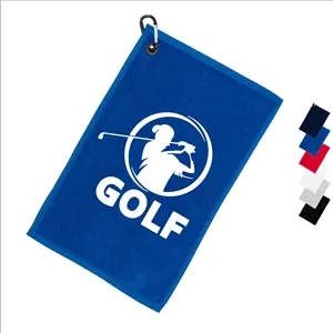 11" x 18" USA Cotton Golf Terry Velour Towel w/ Carabiner