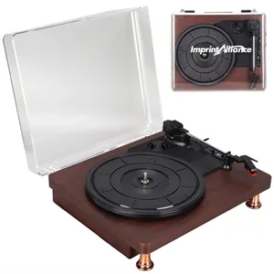 Vintage Red Wood Bluetooth Record Player with Acrylic Cover