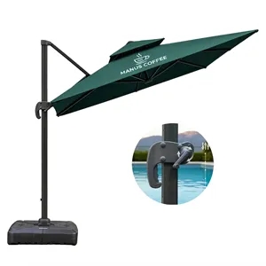 8'X8' Offset Cantilever Patio Umbrella W/ Hand Crank & Pedal
