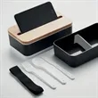 Double-Layer Bento Lunch Box w/ Lid Phone Stand& Utensil Set | https://www.bestnamebadges.com