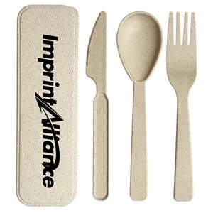 3-Piece Wheat Straw Cutlery Set in Cotton Drawstring Pouch