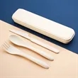 3-Piece Wheat Straw Cutlery Set in Cotton Drawstring Pouch | https://www.bestnamebadges.com