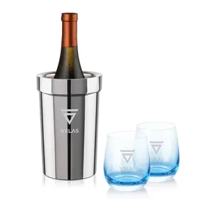 Milano Wine Cooler & Soudan Blue Stemless Wine