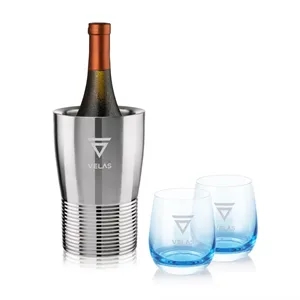 Genoa Wine Cooler & Soudan Blue Stemless Wine