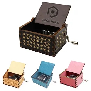 Retro Hand Crank Crafts Wooden Music Box