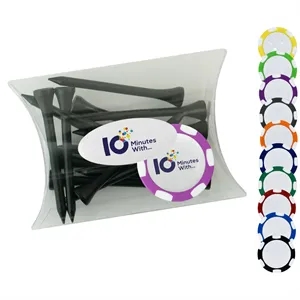 Clear Pillow Pack Golf Gift Set - Domed Poker chip & Tees