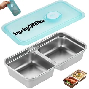 2-Compartment 304 Stainless Steel Container w/ Sealing Lid