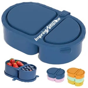 Portable 2-Compartment Silicone Container with Tethered Lid