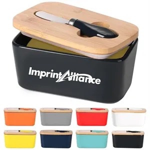 Ceramic Butter Dish with Airtight Bamboo Lid & Knife Slot